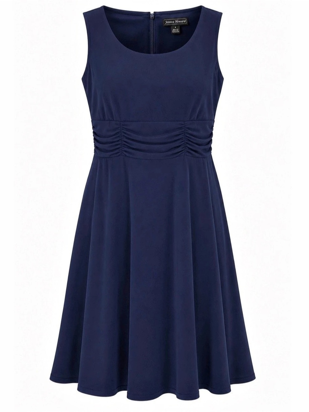Jessica Howard Sleeveless Ruched Waist Dress in Blue Size 10P Like New